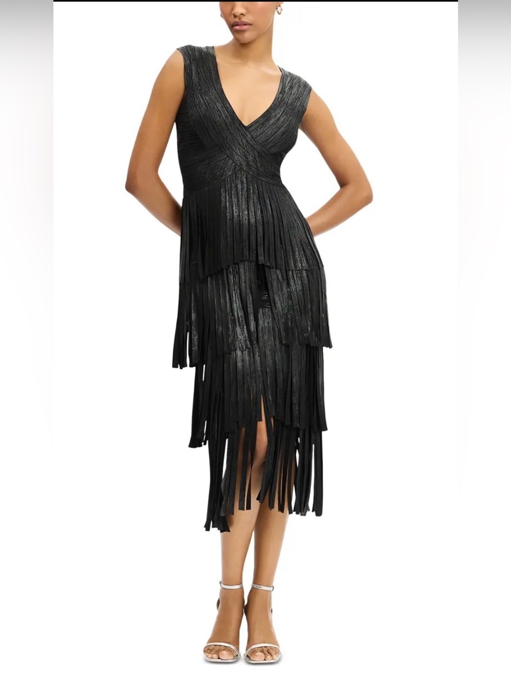 Herve Leger THE METALLIC GRACIE MIDI DRESS BLACK FOIL NWT